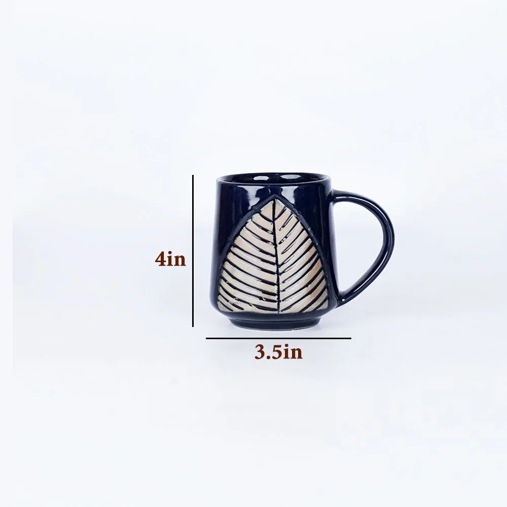 Leaf Designed Indigo Ceramic Mugs Single Piece