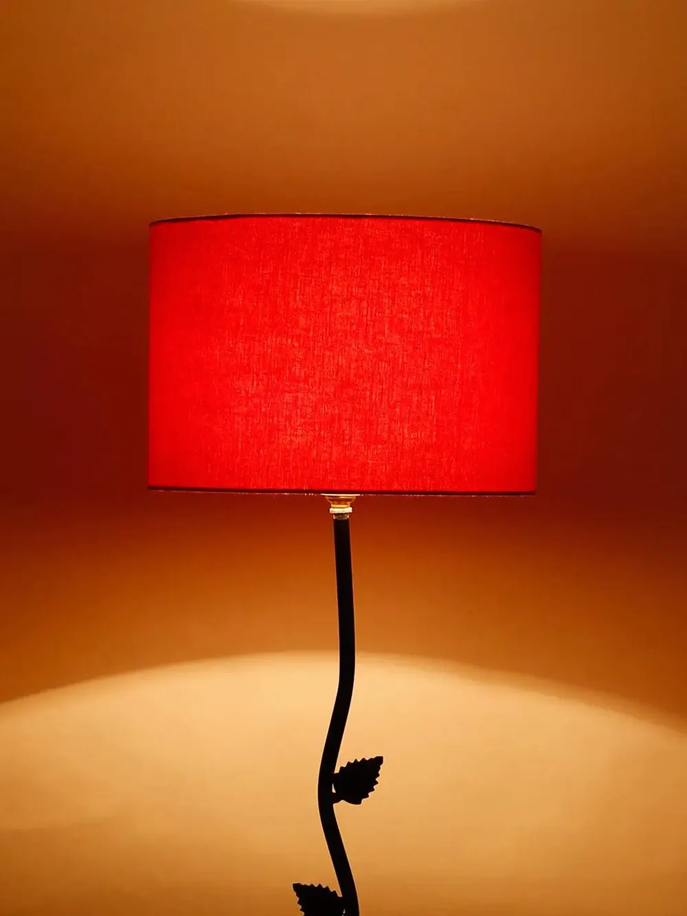 Leaf Floor Lamp with Wood Round Base & Drum Cotton Shade Off-White