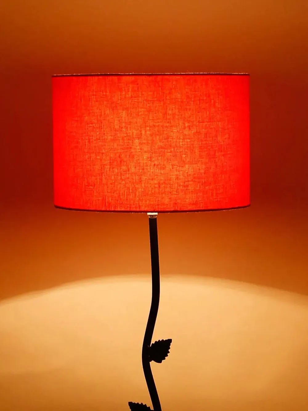 Leaf Floor Lamp with Wood Round Base & Drum Cotton Shade Off-White