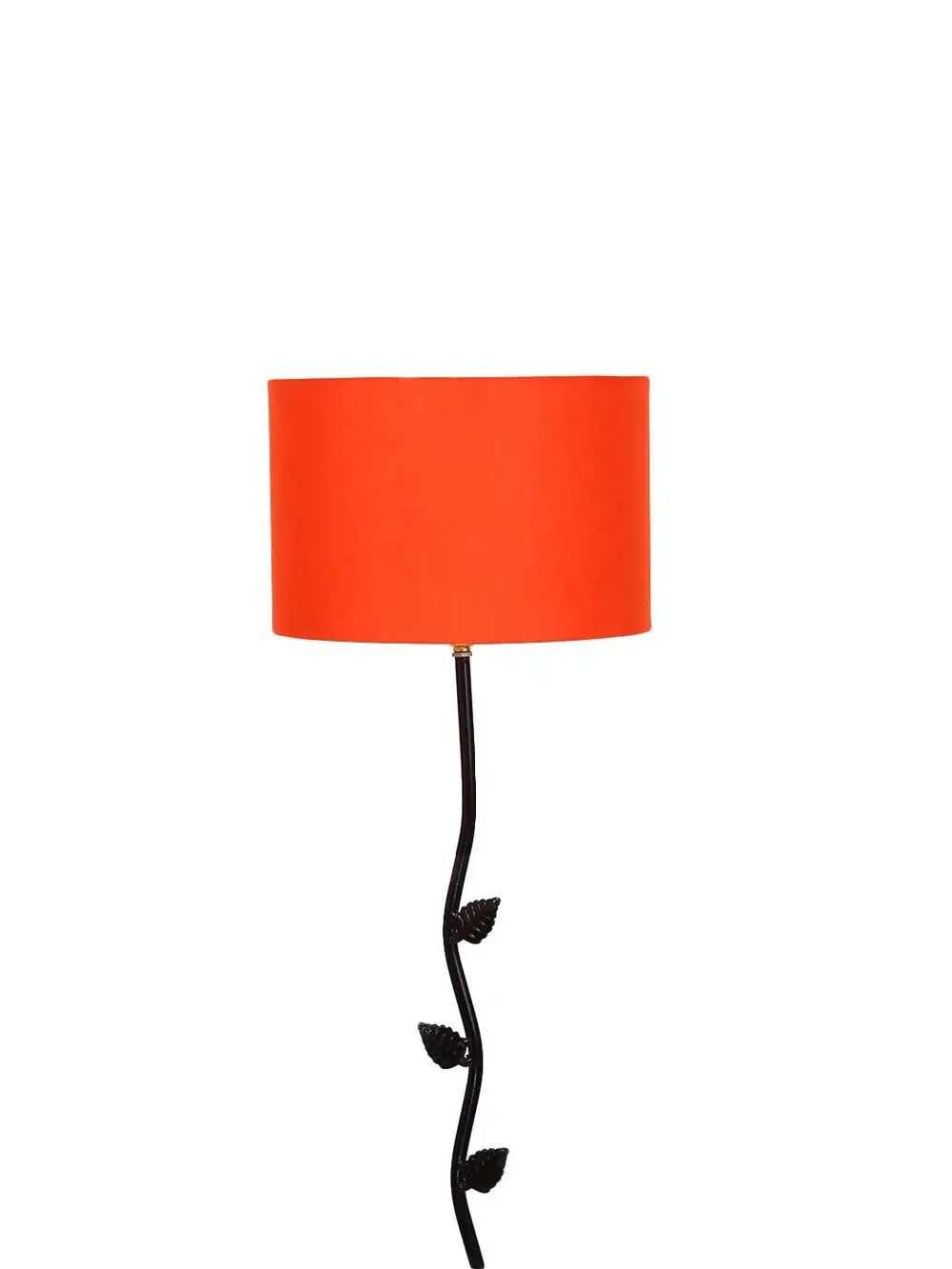 Leaf Floor Lamp with Wood Round Base & Drum Cotton Shade Off-White