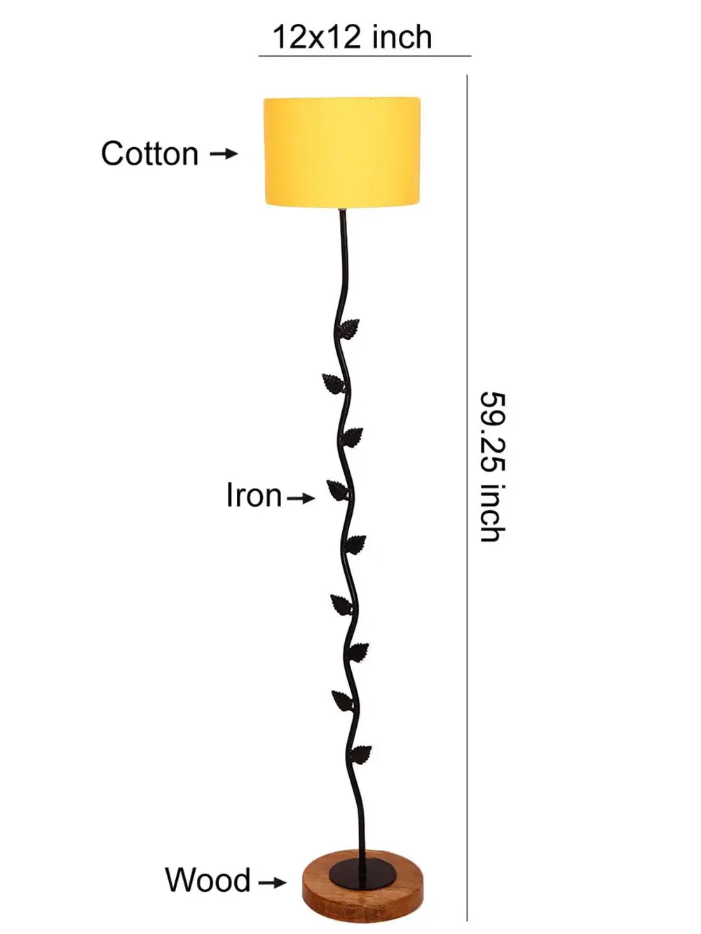 Leaf Floor Lamp with Wood Round Base & Drum Cotton Shade Off-White