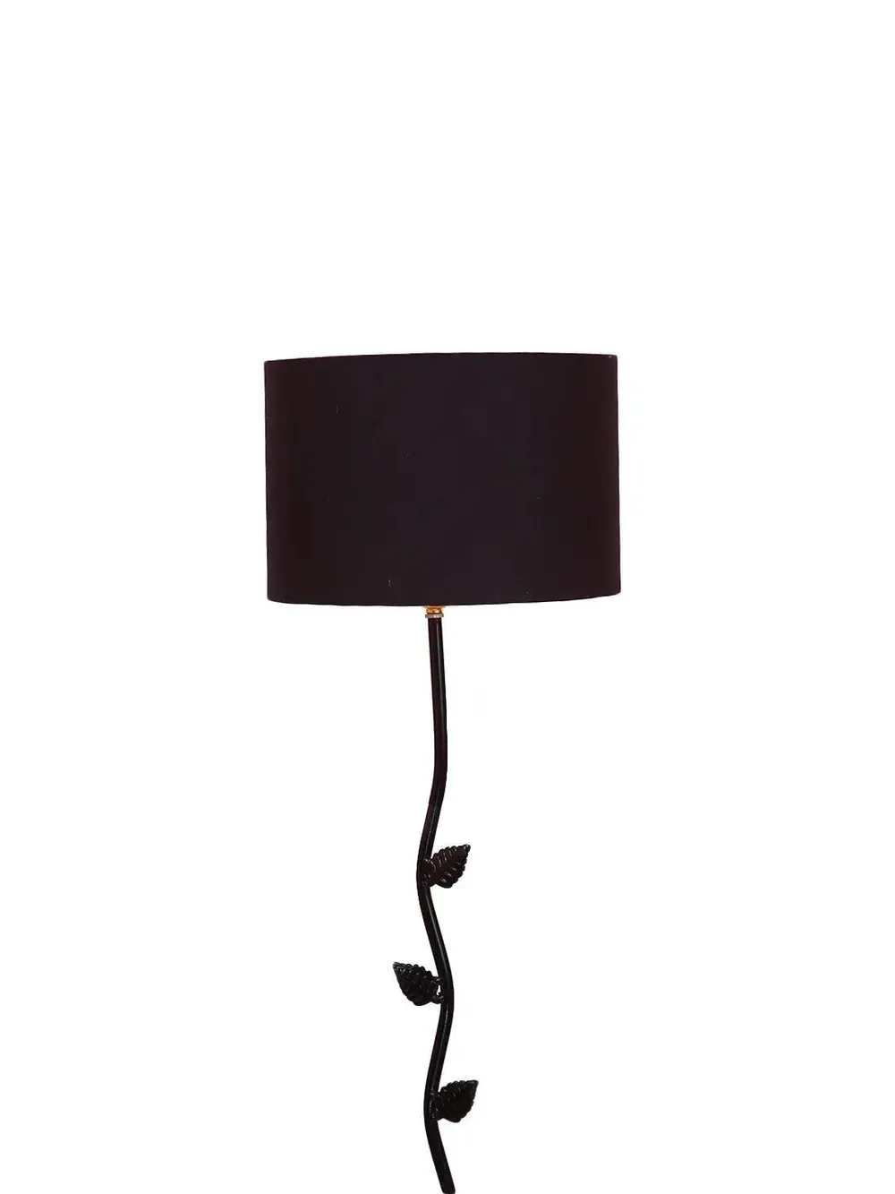 Leaf Floor Lamp with Wood Round Base & Drum Cotton Shade Off-White