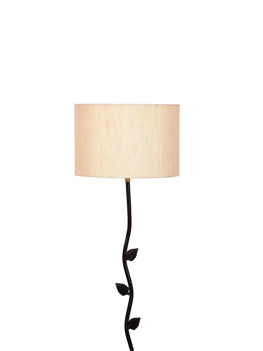 Leaf Floor Lamp with Wood Round Base & Drum Cotton Shade Off-White