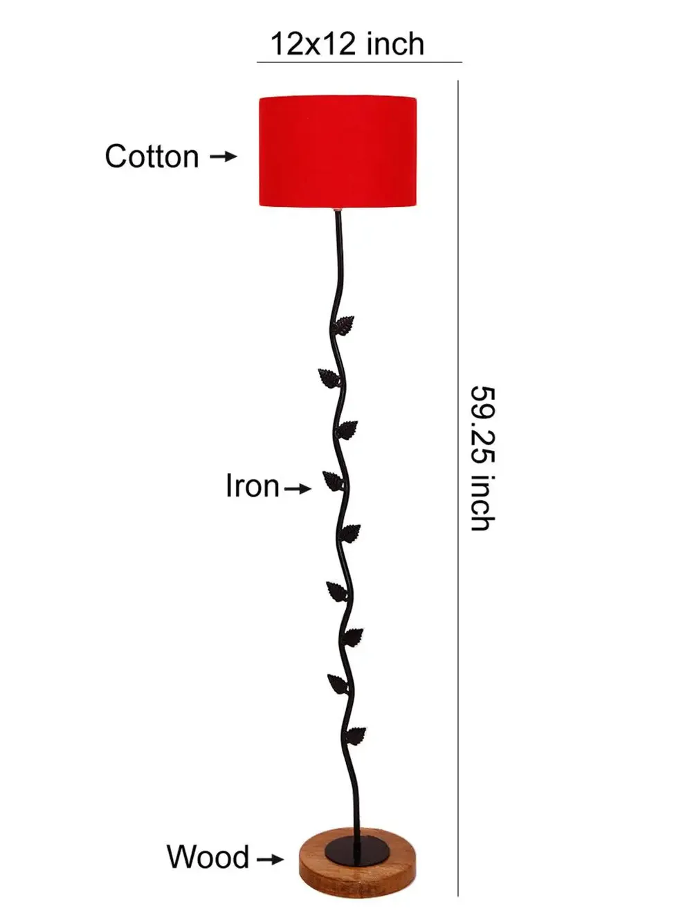 Leaf Floor Lamp with Wood Round Base & Drum Cotton Shade Off-White