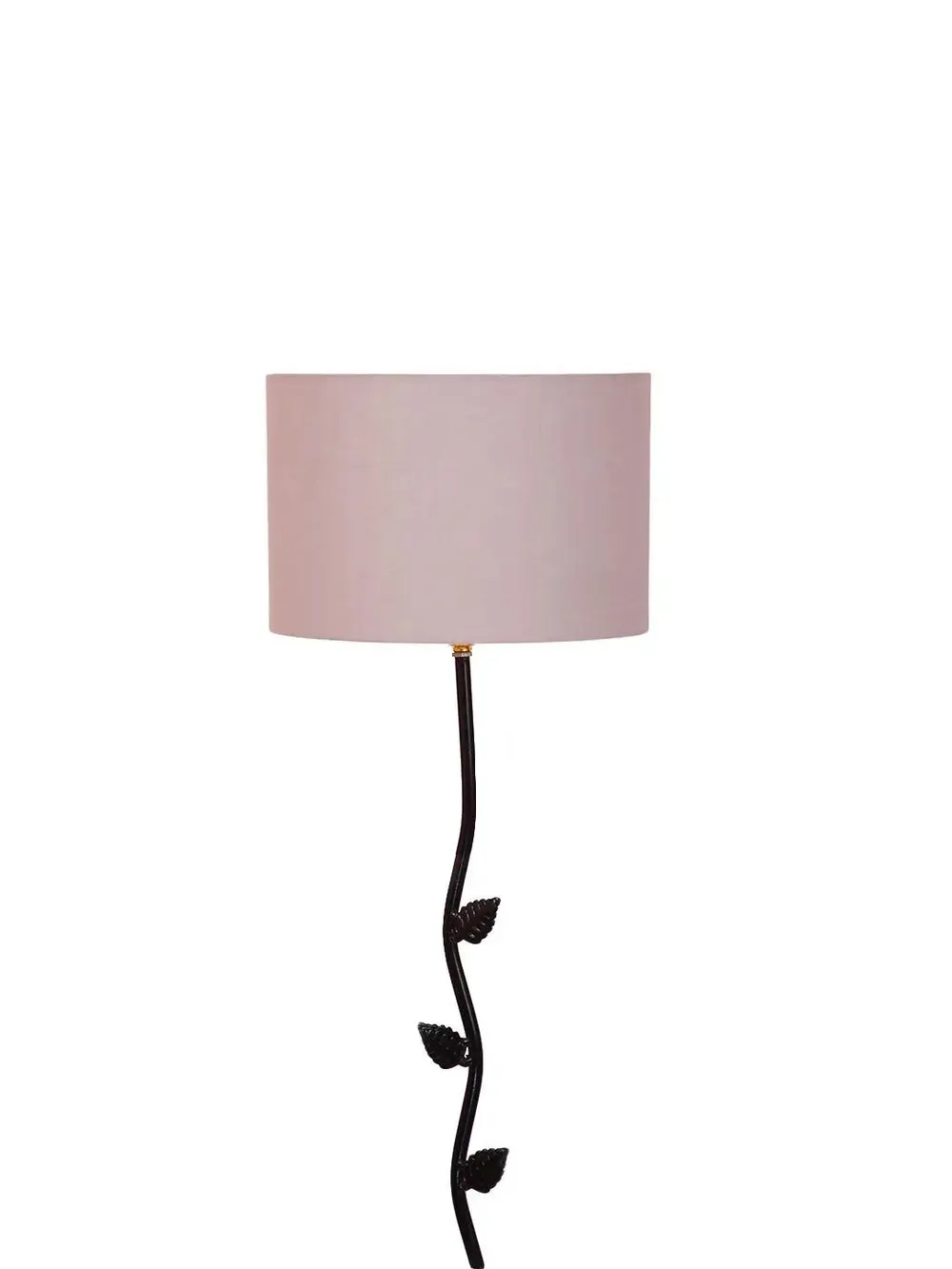 Leaf Floor Lamp with Wood Round Base & Drum Cotton Shade Off-White