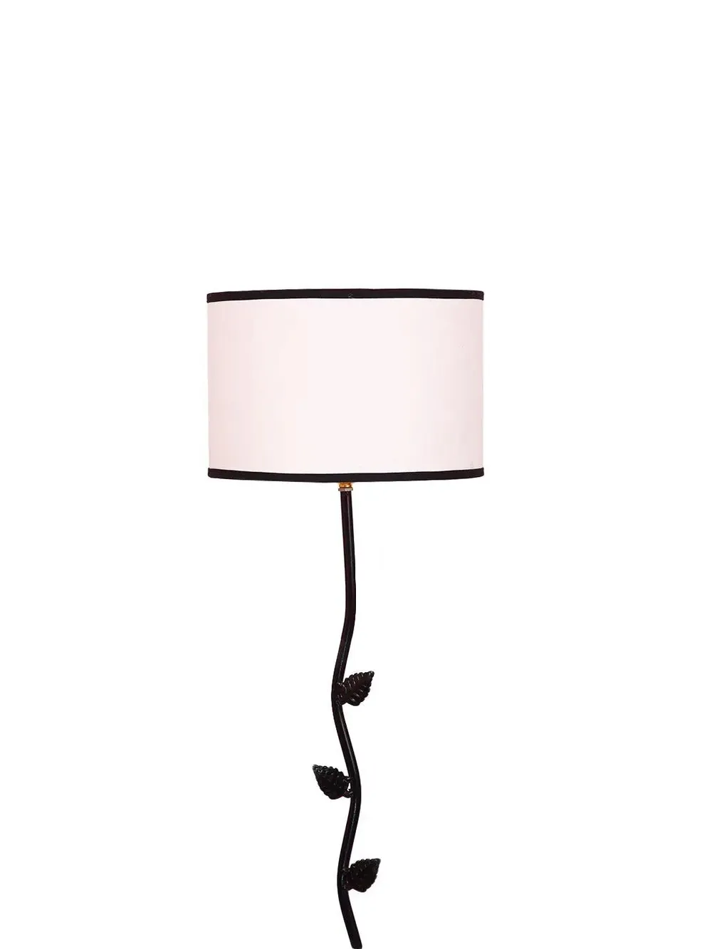 Leaf Floor Lamp with Wood Round Base & Drum Cotton Shade Off-White