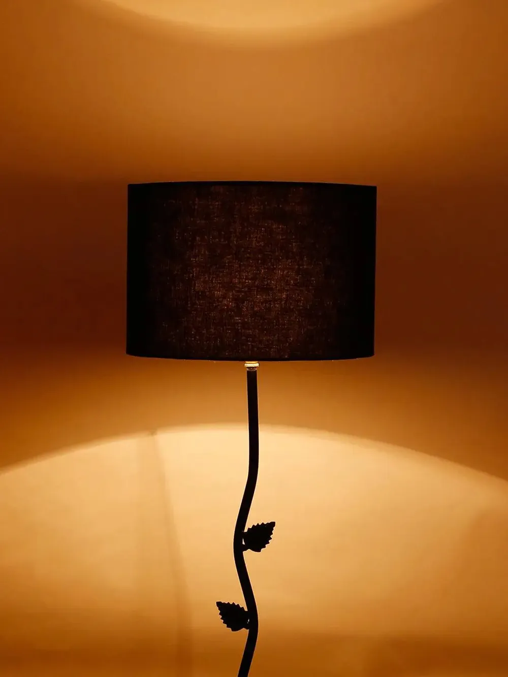 Leaf Floor Lamp with Wood Round Base & Drum Cotton Shade Off-White