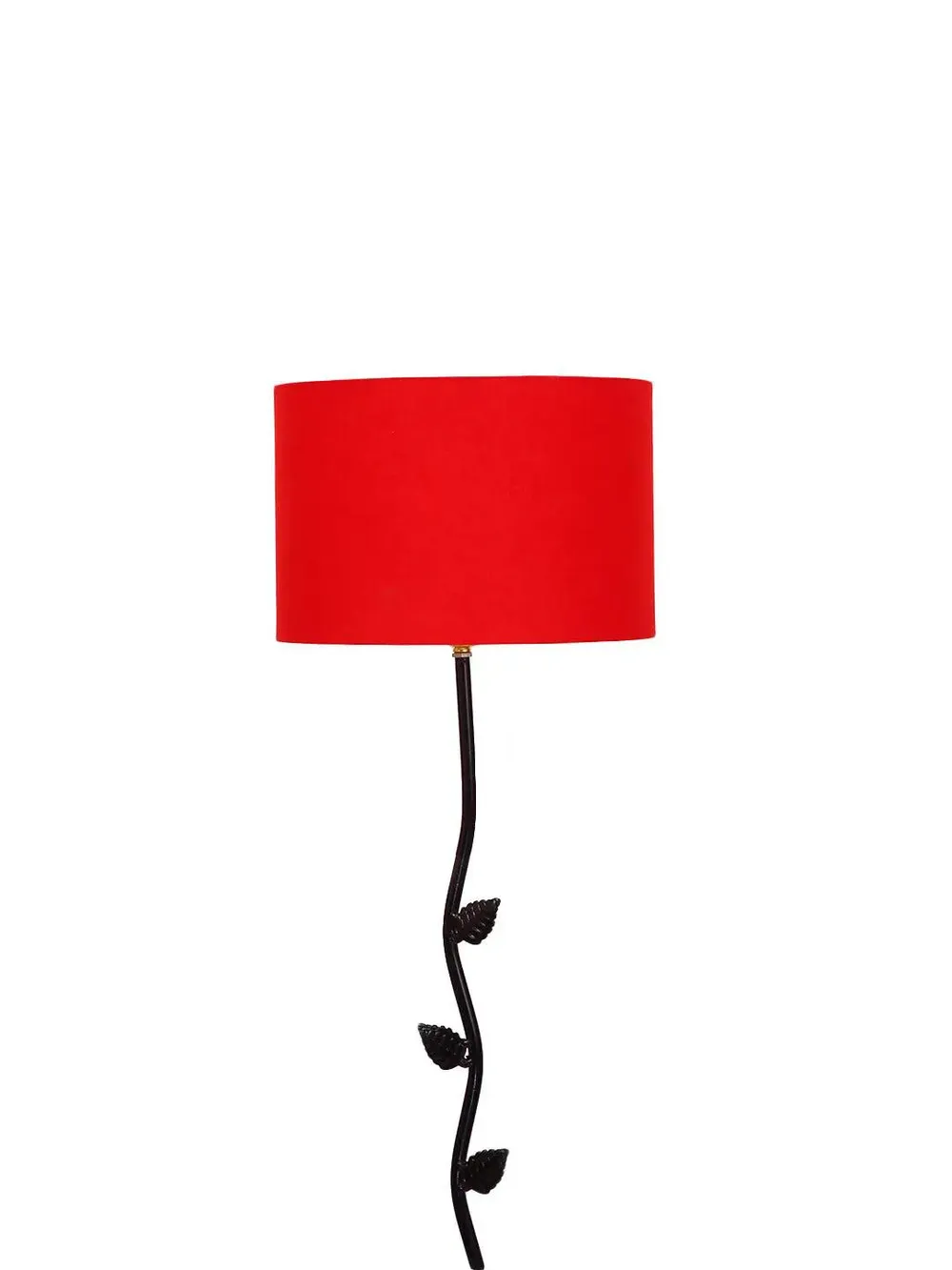 Leaf Floor Lamp with Wood Round Base & Drum Cotton Shade Off-White