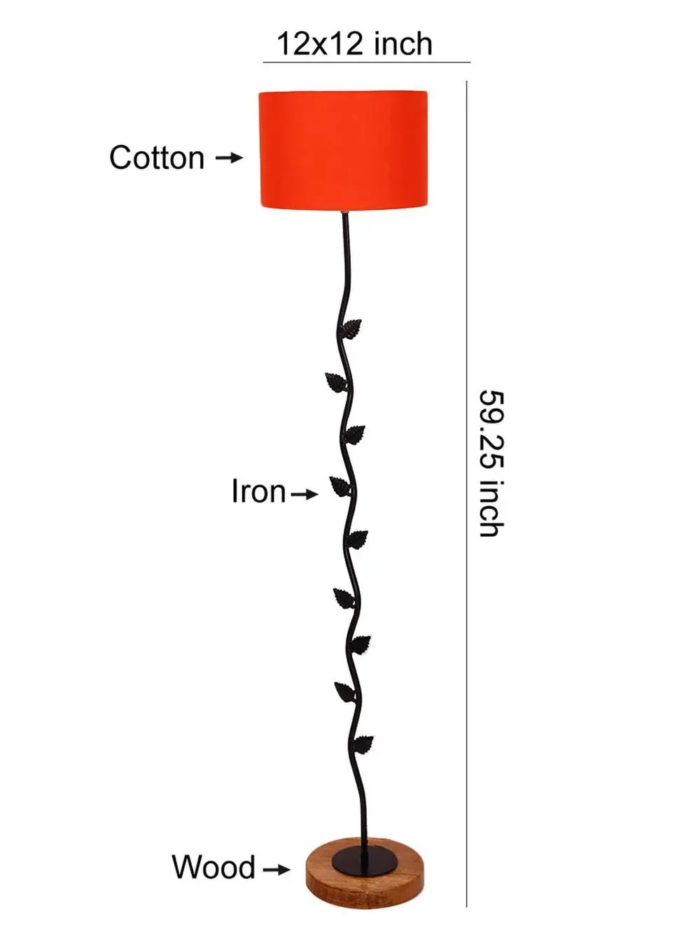 Leaf Floor Lamp with Wood Round Base & Drum Cotton Shade Off-White