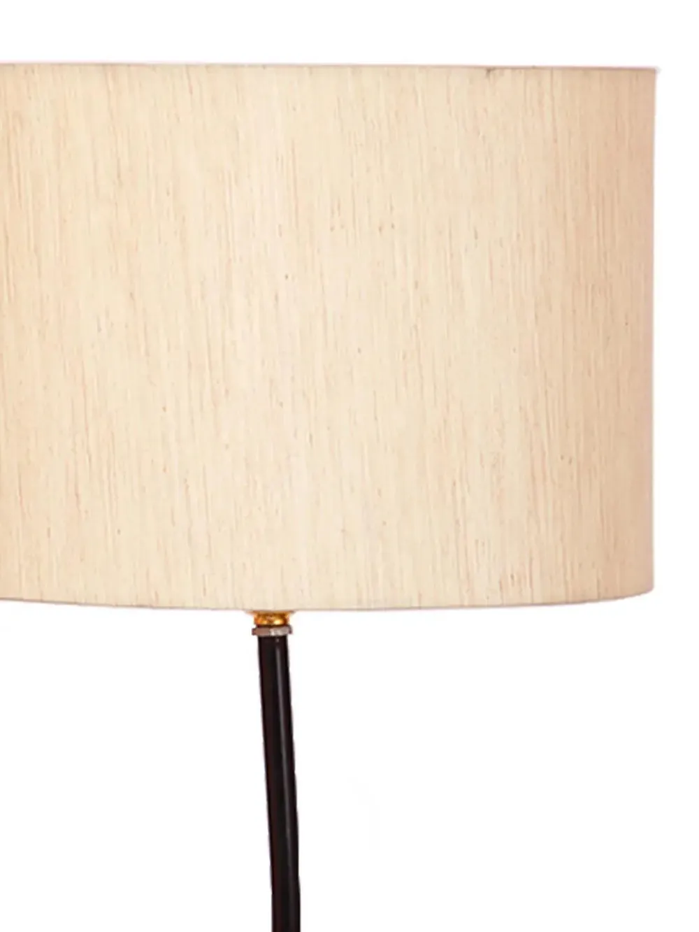 Leaf Floor Lamp with Wood Round Base & Drum Cotton Shade Off-White