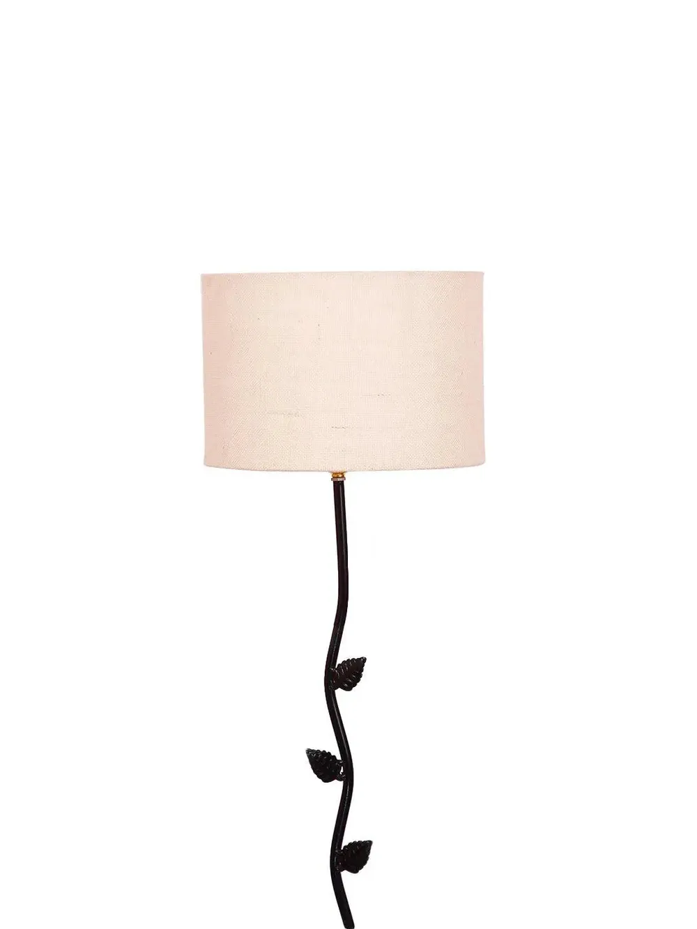 Leaf Floor Lamp with Wood Round Base & Drum Jute Shade White