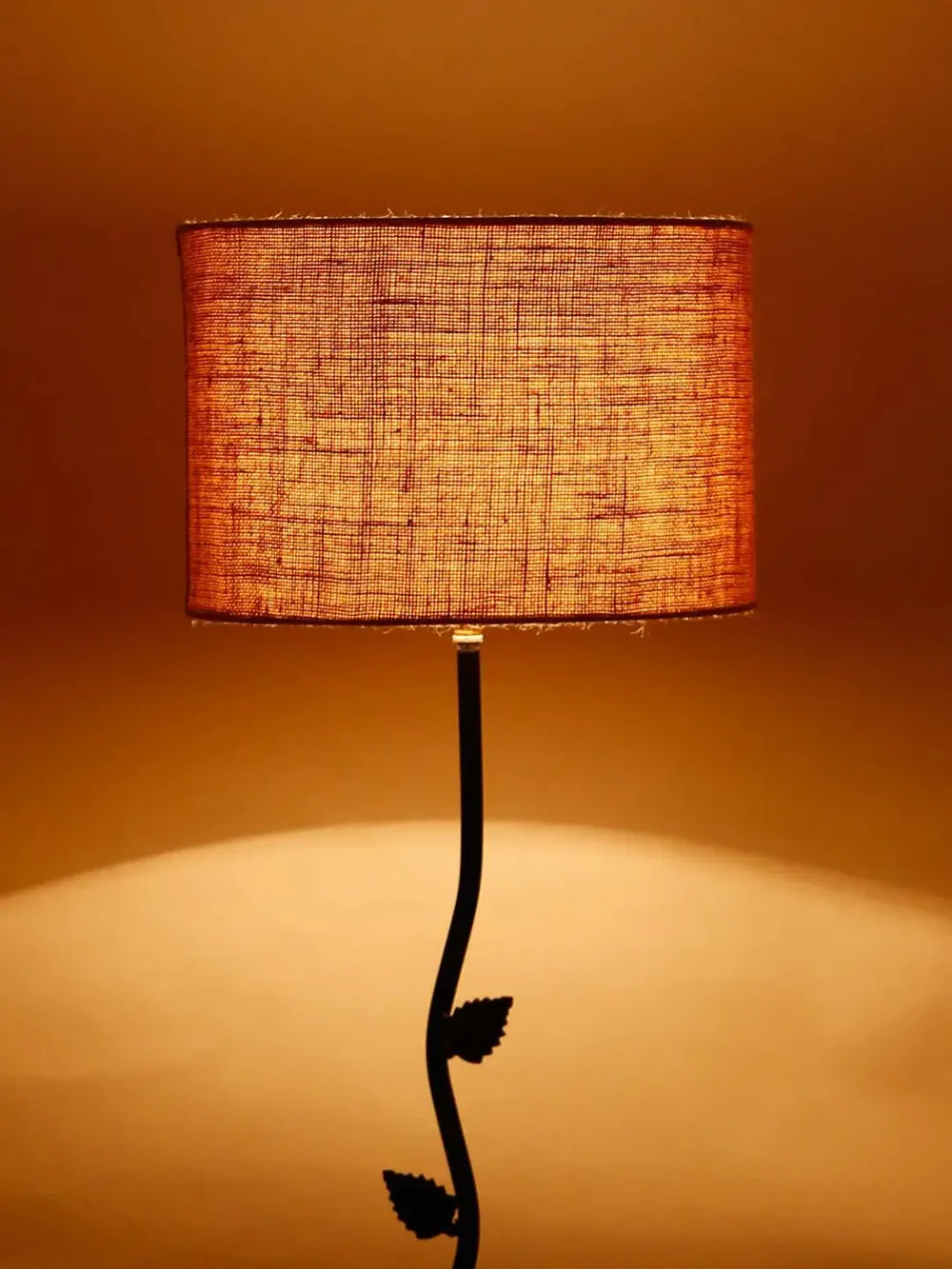 Leaf Floor Lamp with Wood Round Base & Drum Jute Shade White