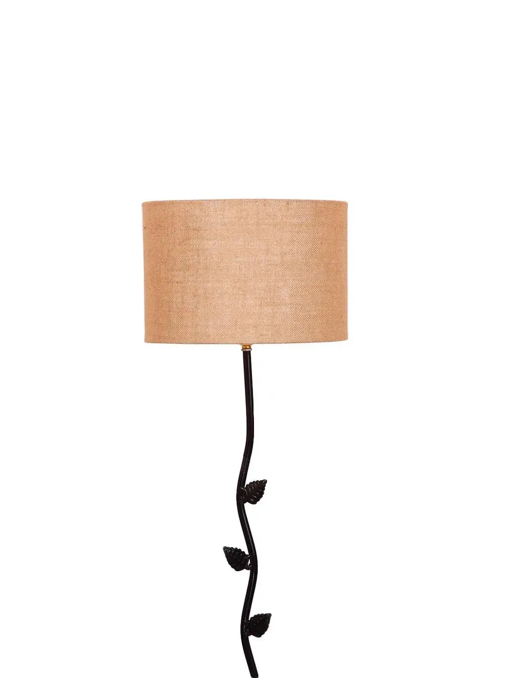 Leaf Floor Lamp with Wood Round Base & Drum Jute Shade White