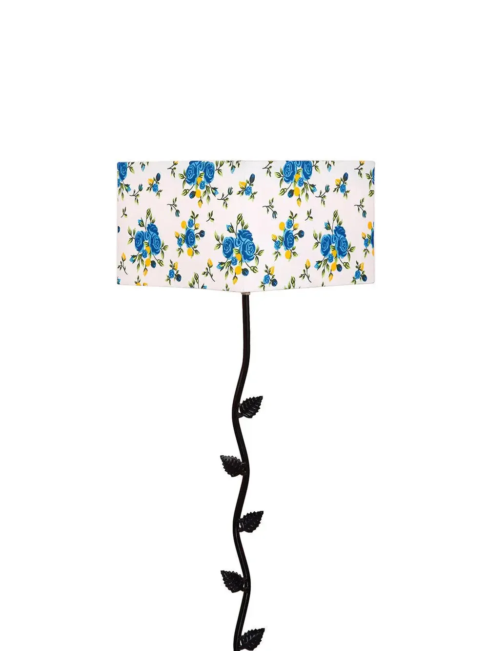 Leaf Floor Lamp with Wood Square Base & Blue Square Shade