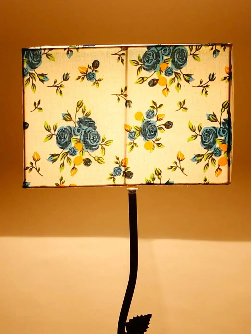 Leaf Floor Lamp with Wood Square Base & Blue Square Shade