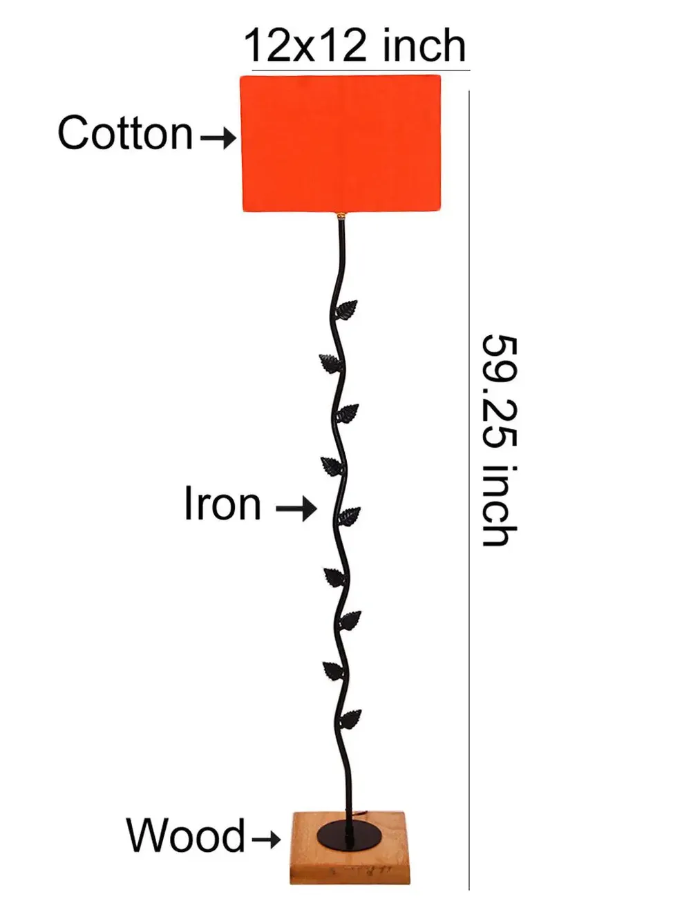 Leaf Floor Lamp with Wood Square Base & Cotton Shade MultiColour