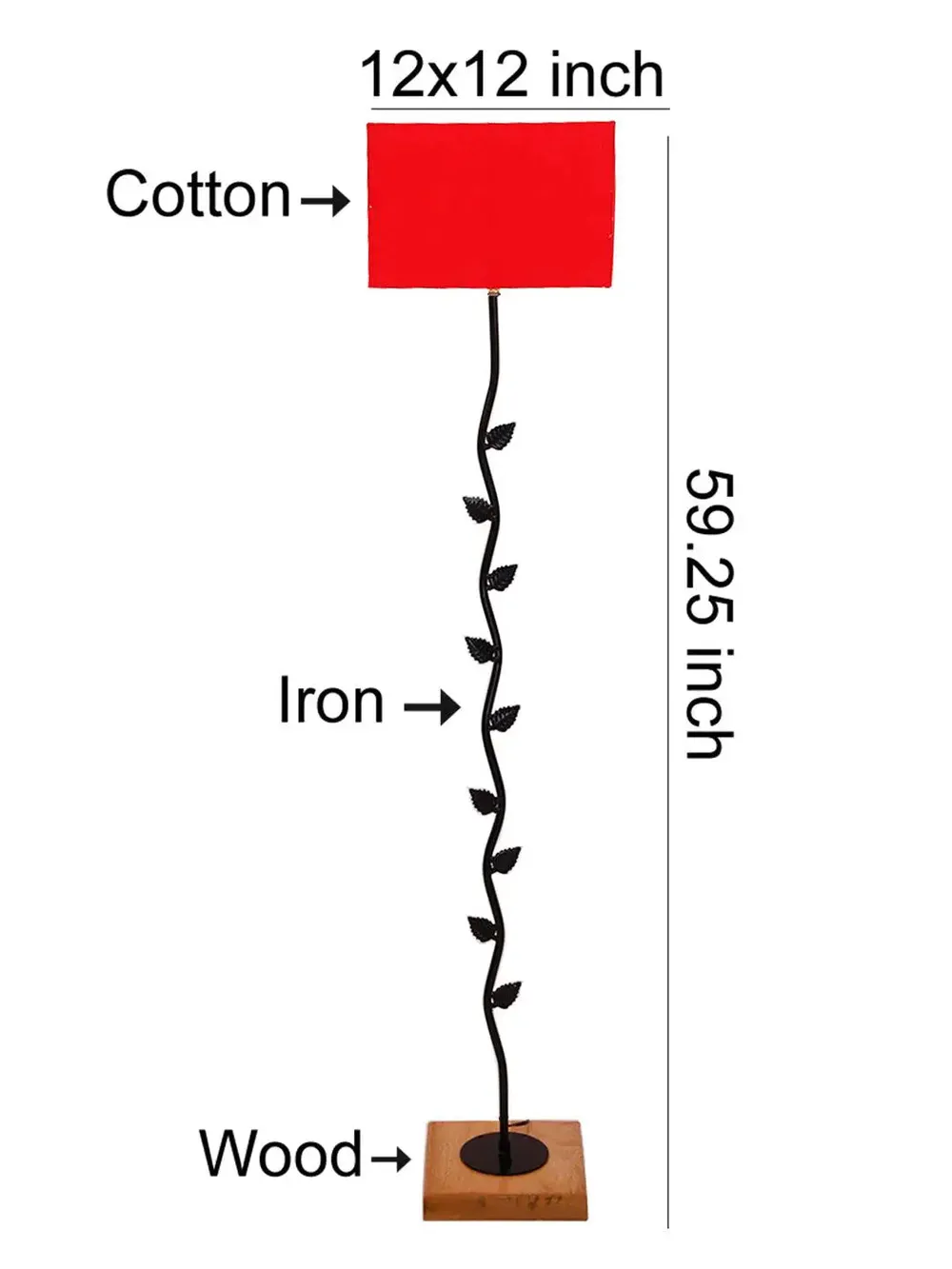 Leaf Floor Lamp with Wood Square Base & Cotton Shade MultiColour
