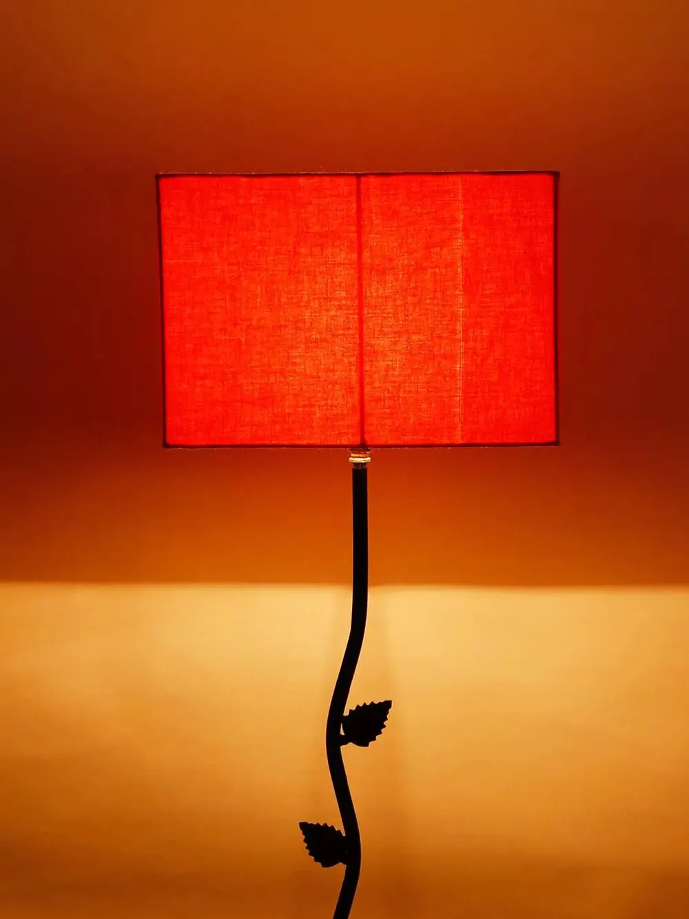 Leaf Floor Lamp with Wood Square Base & Cotton Shade MultiColour