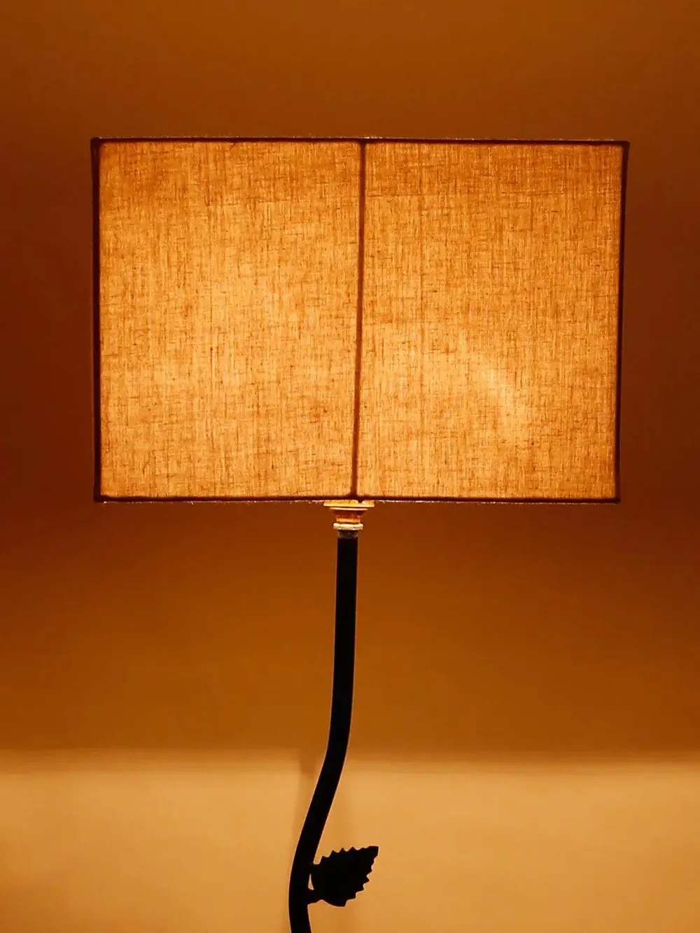 Leaf Floor Lamp with Wood Square Base & Cotton Shade MultiColour