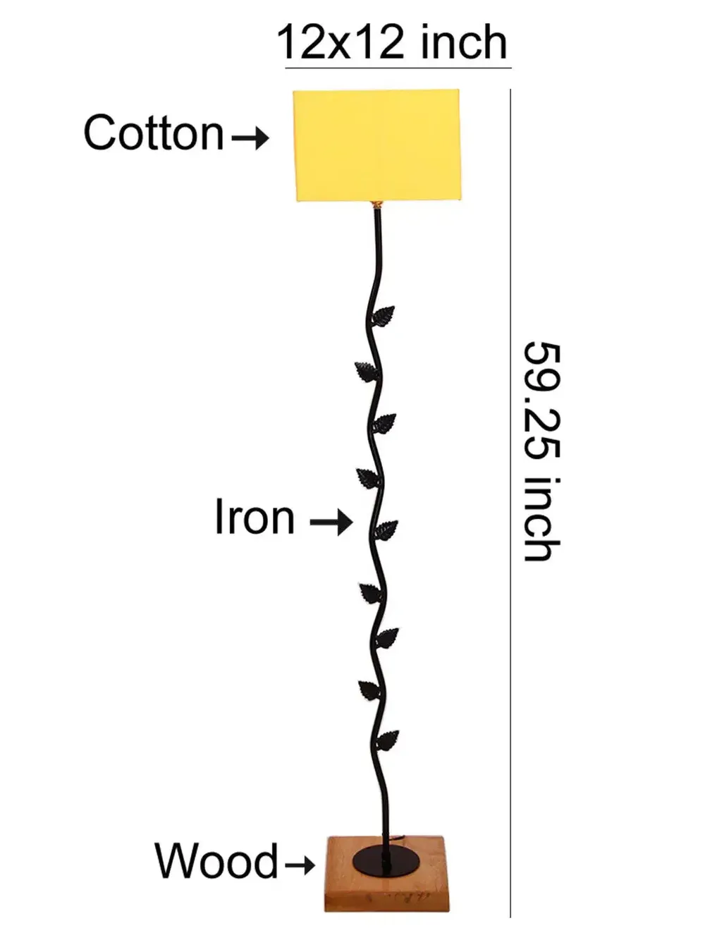 Leaf Floor Lamp with Wood Square Base & Cotton Shade MultiColour