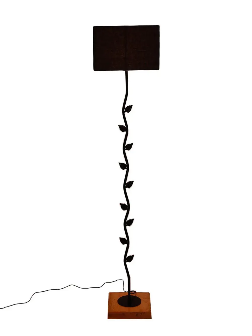 Leaf Floor Lamp with Wood Square Base & Cotton Shade MultiColour