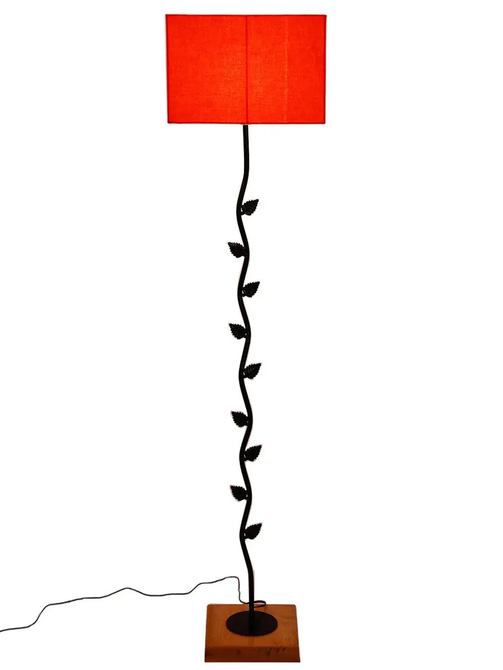 Leaf Floor Lamp with Wood Square Base & Cotton Shade MultiColour