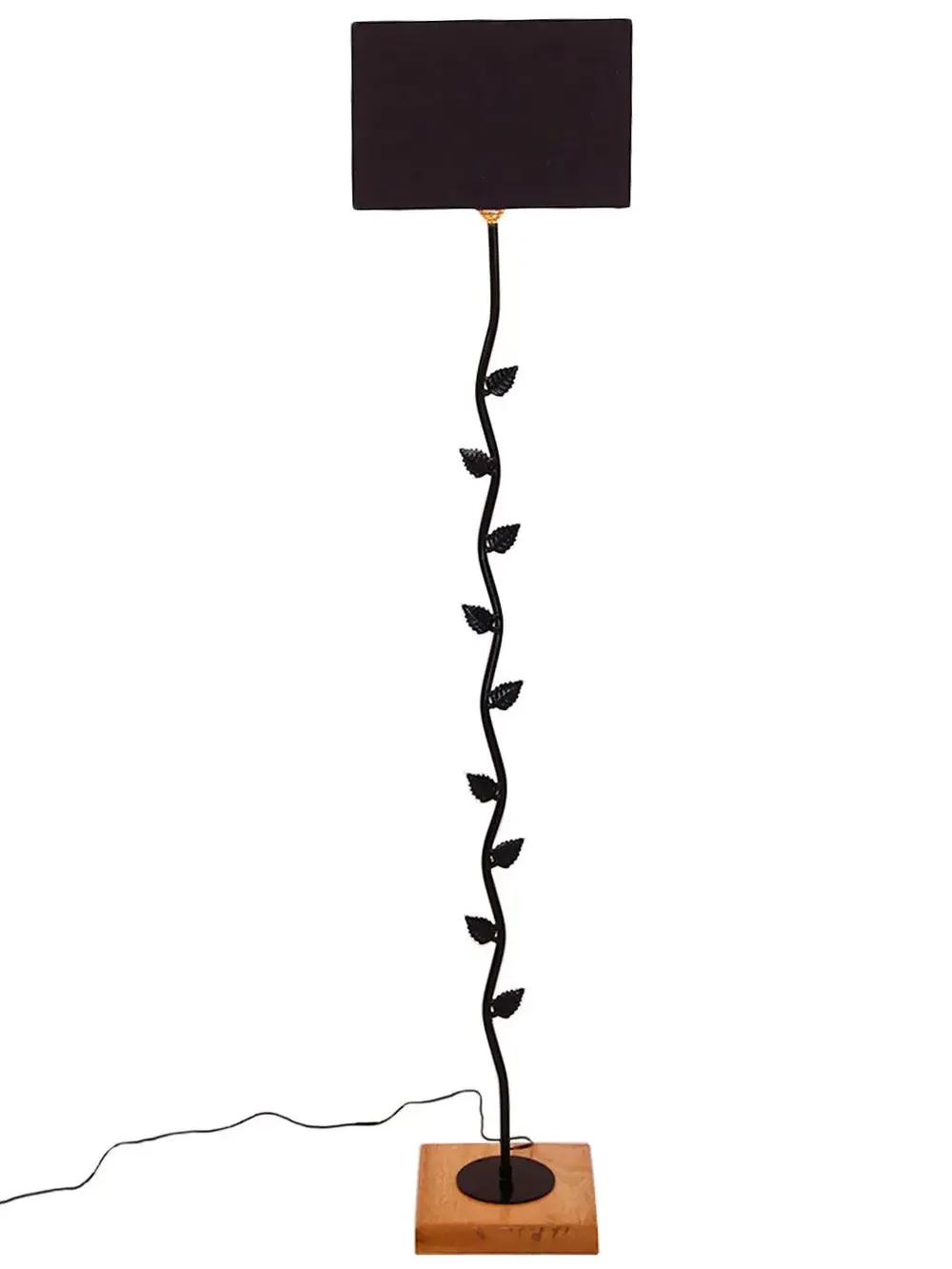 Leaf Floor Lamp with Wood Square Base & Cotton Shade MultiColour