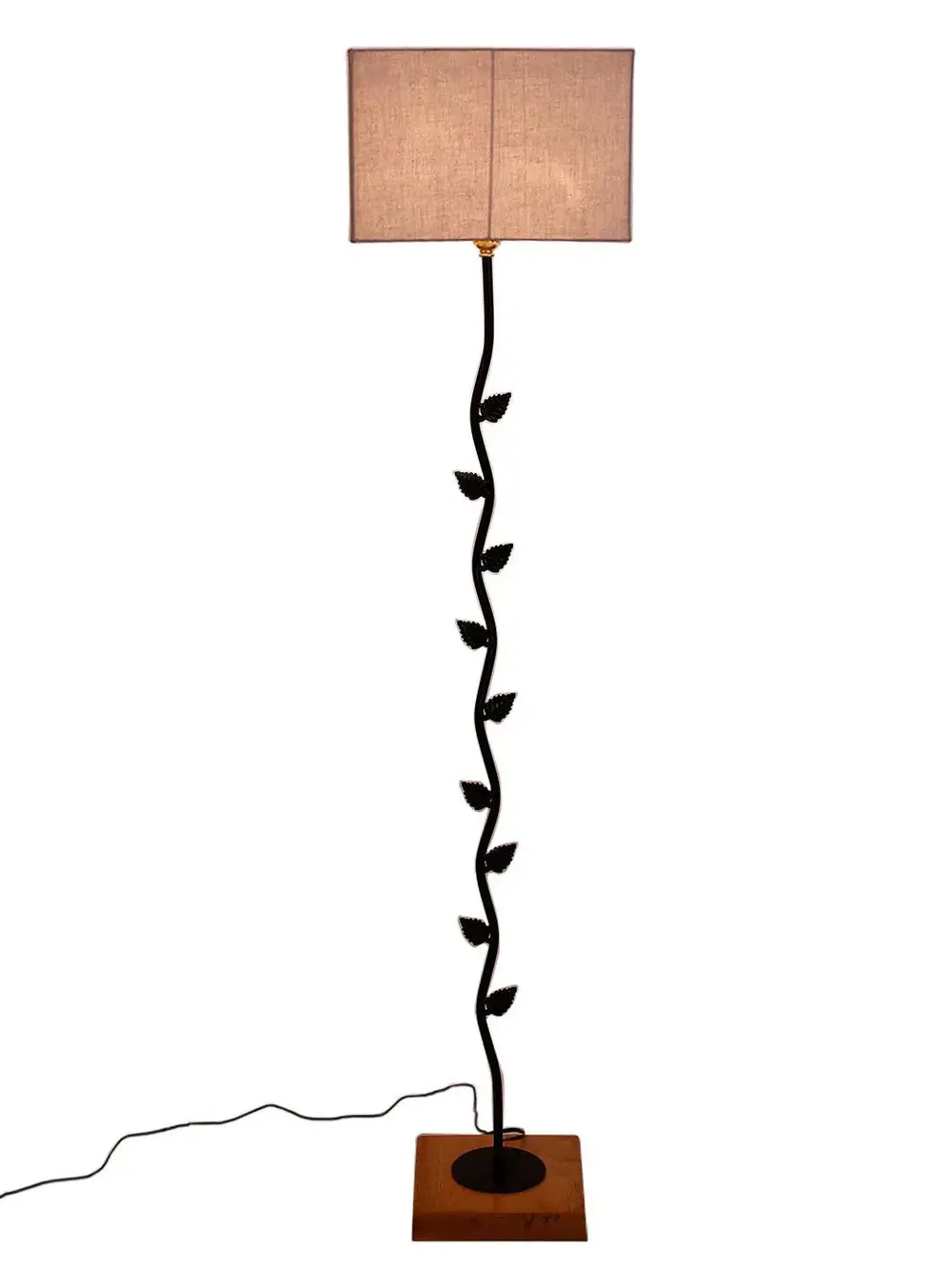 Leaf Floor Lamp with Wood Square Base & Cotton Shade MultiColour