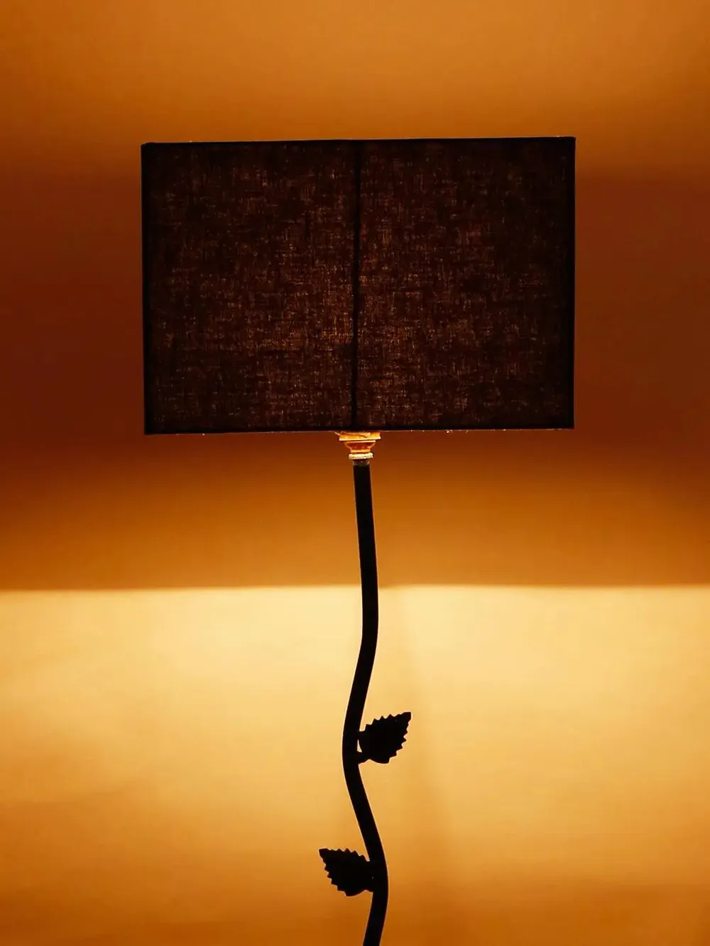 Leaf Floor Lamp with Wood Square Base & Cotton Shade MultiColour