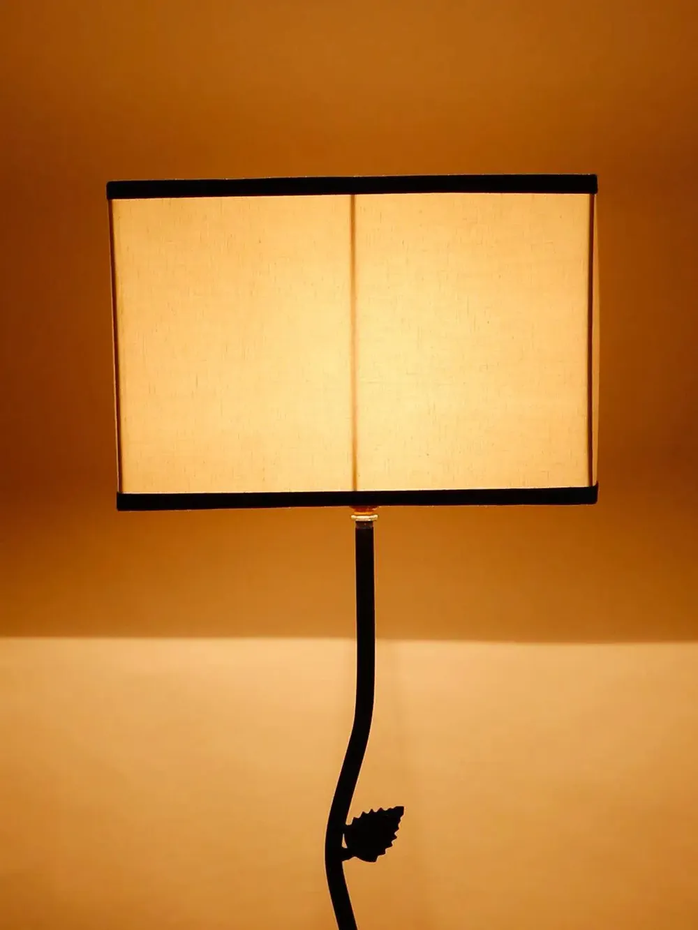 Leaf Floor Lamp with Wood Square Base & Cotton Shade MultiColour