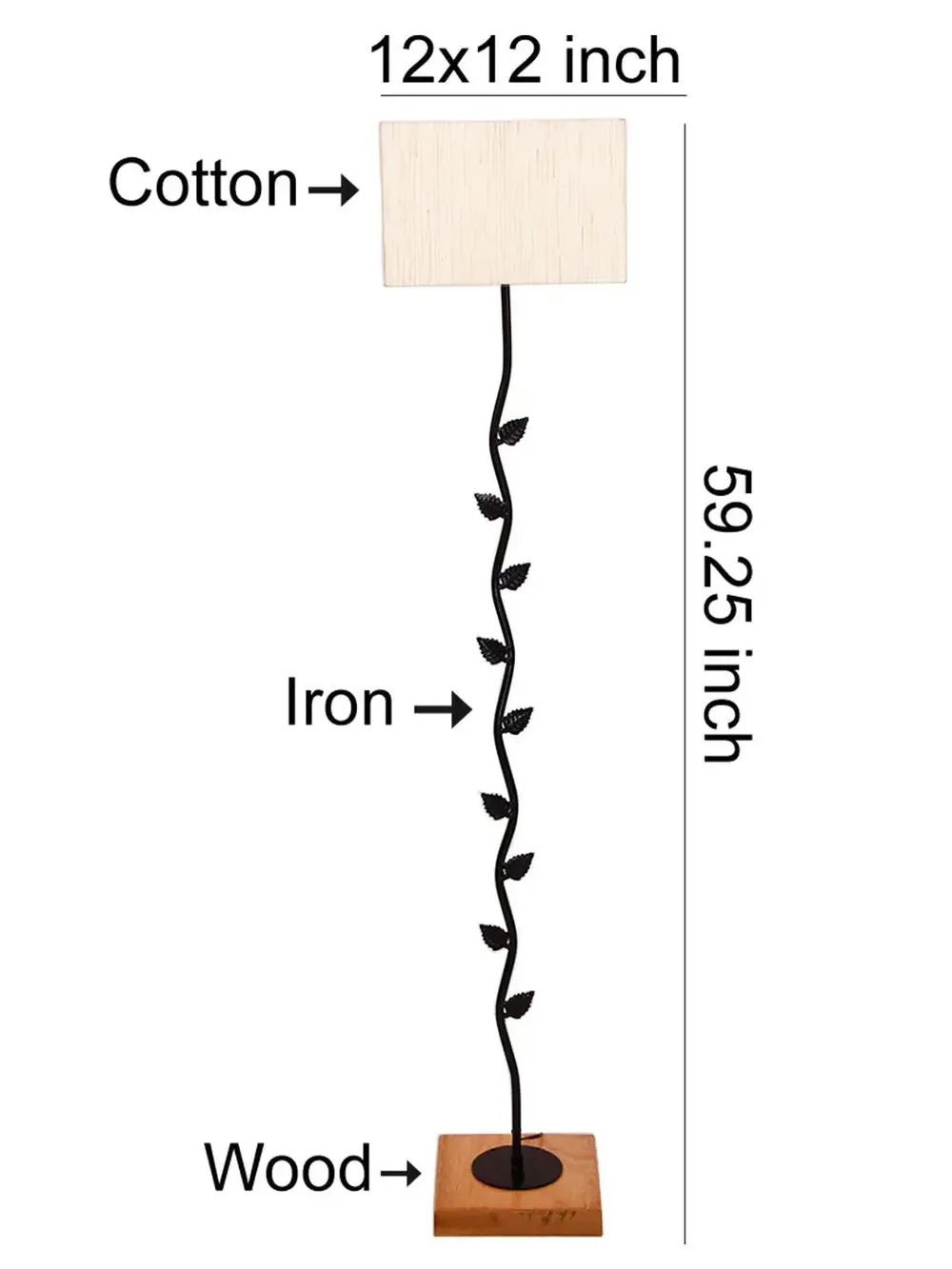Leaf Floor Lamp with Wood Square Base & Cotton Shade MultiColour