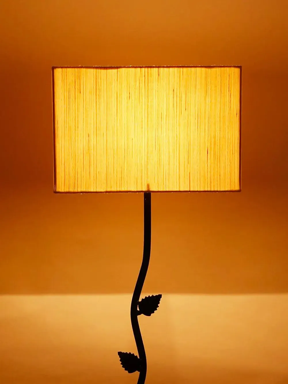 Leaf Floor Lamp with Wood Square Base & Cotton Shade MultiColour