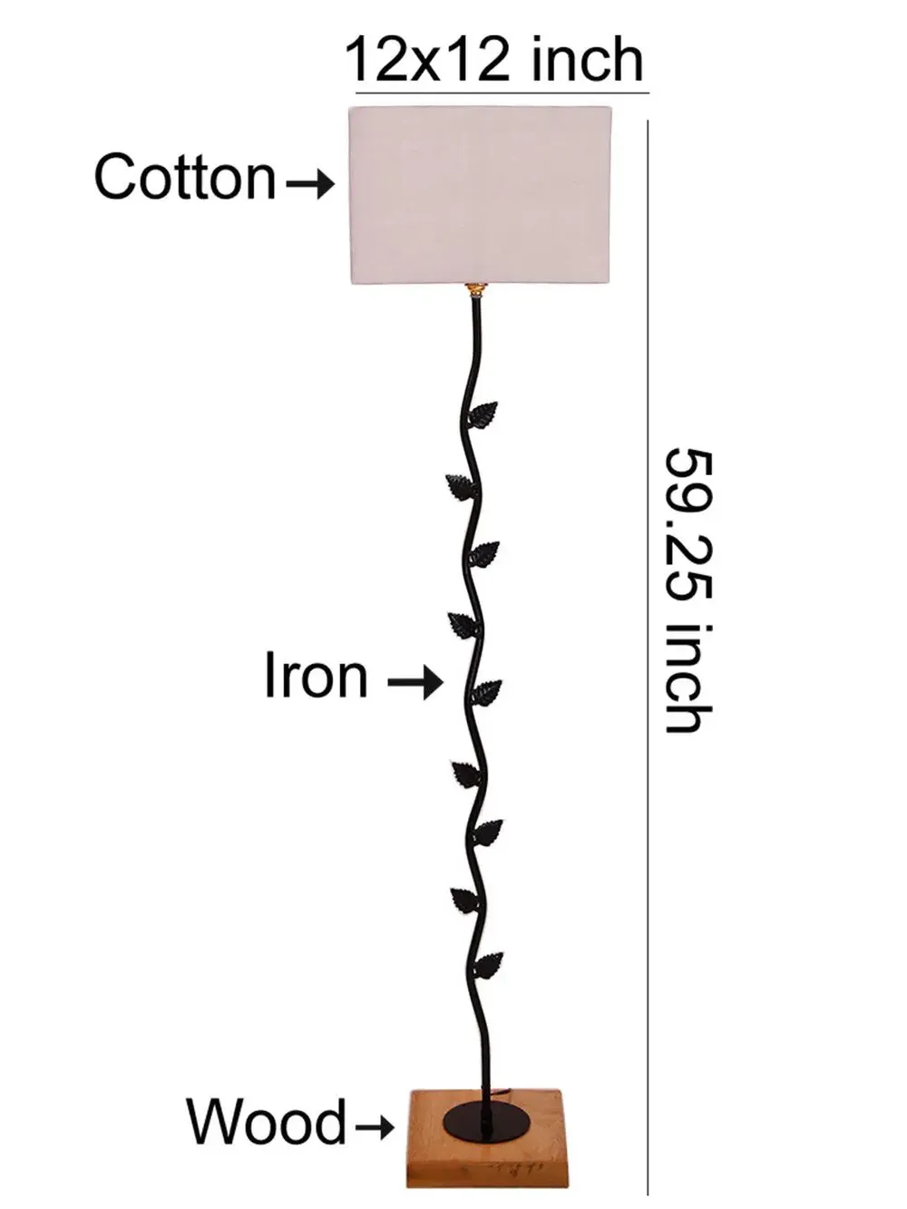 Leaf Floor Lamp with Wood Square Base & Cotton Shade MultiColour