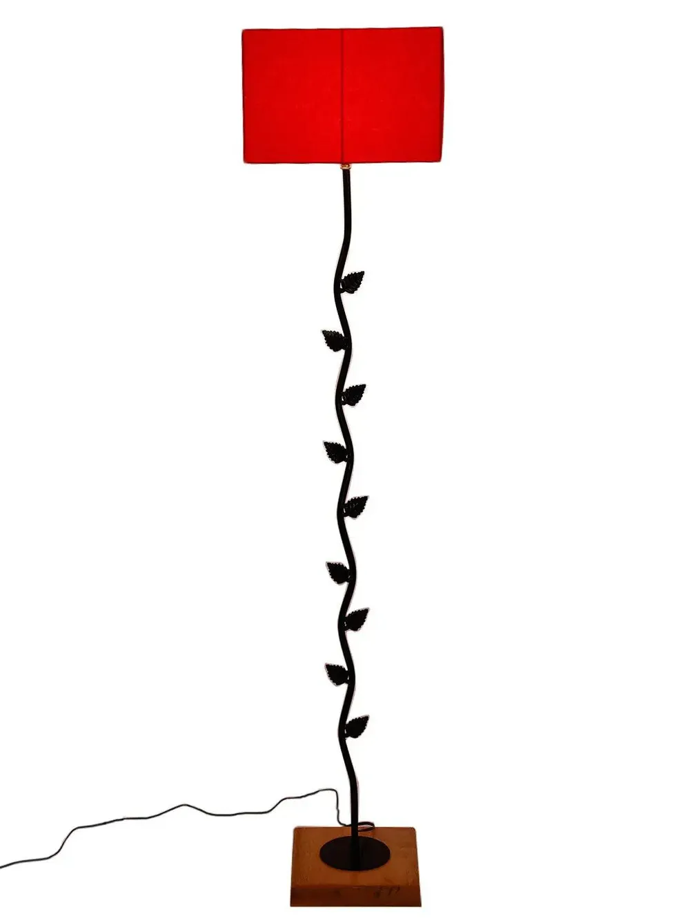 Leaf Floor Lamp with Wood Square Base & Cotton Shade MultiColour