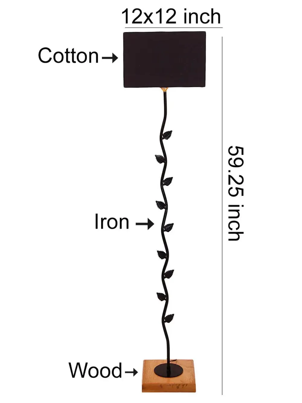 Leaf Floor Lamp with Wood Square Base & Cotton Shade MultiColour