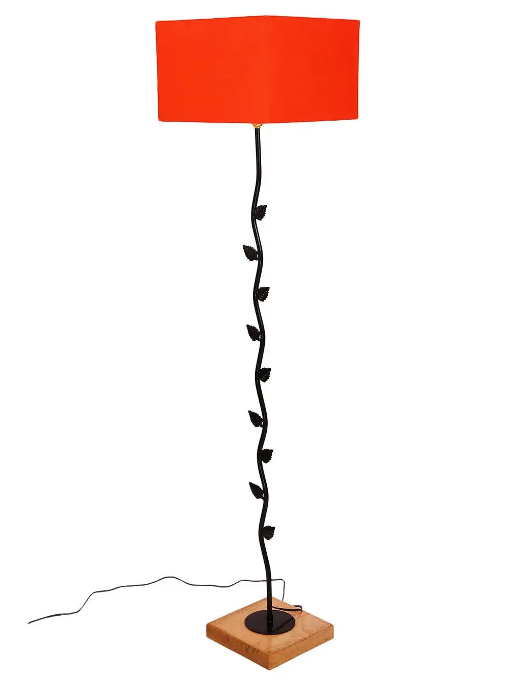 Leaf Floor Lamp with Wood Square Base & Cotton Shade MultiColour