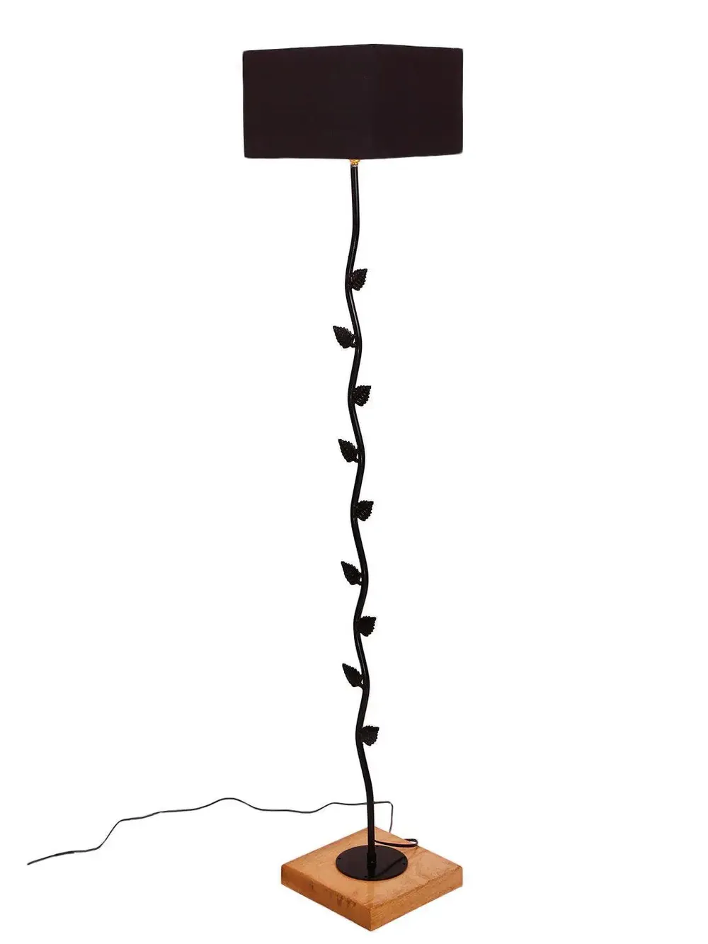 Leaf Floor Lamp with Wood Square Base & Cotton Shade MultiColour