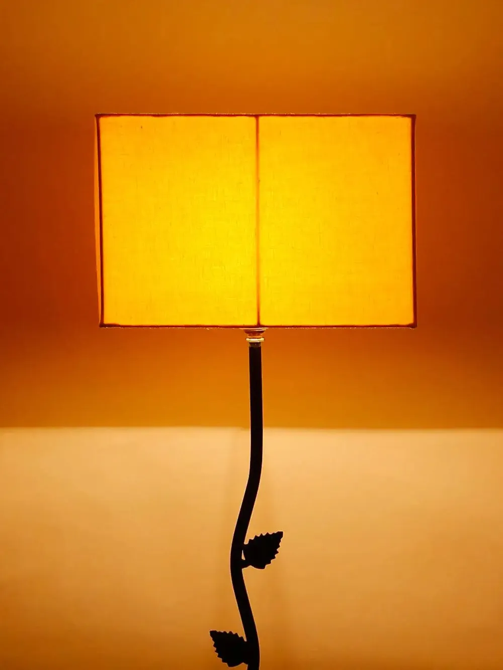 Leaf Floor Lamp with Wood Square Base & Cotton Shade MultiColour