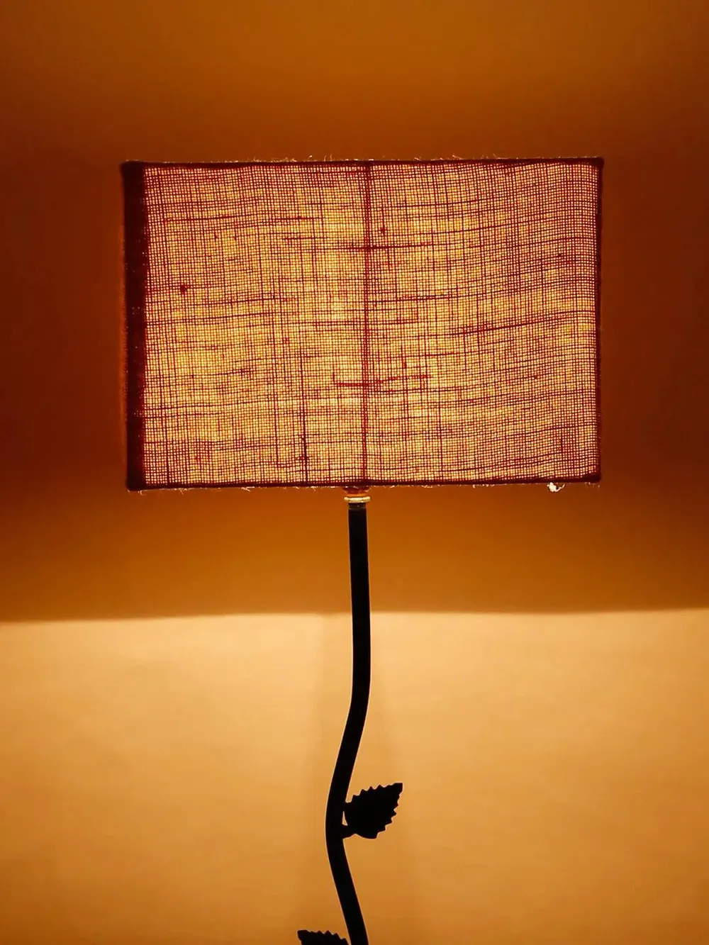 Leaf Floor Lamp with Wood Square Base & Jute Shade Blue