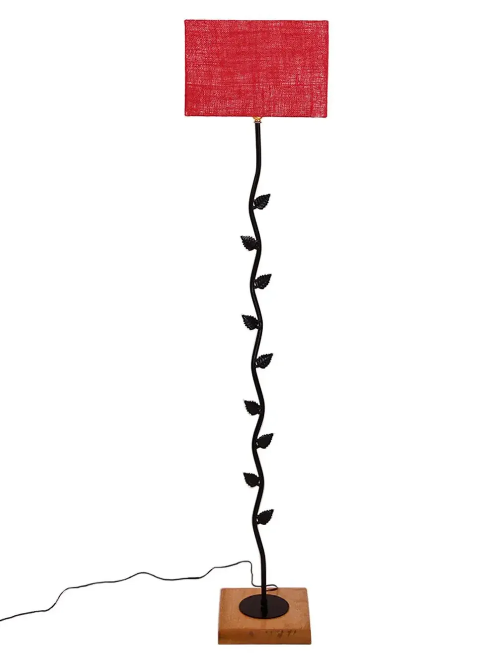 Leaf Floor Lamp with Wood Square Base & Jute Shade Blue