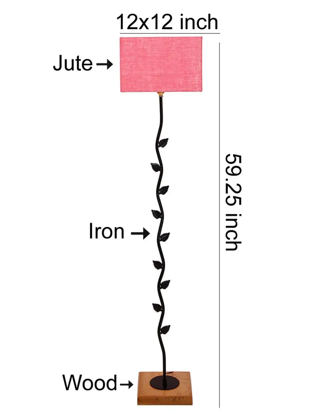 Leaf Floor Lamp with Wood Square Base & Jute Shade Blue