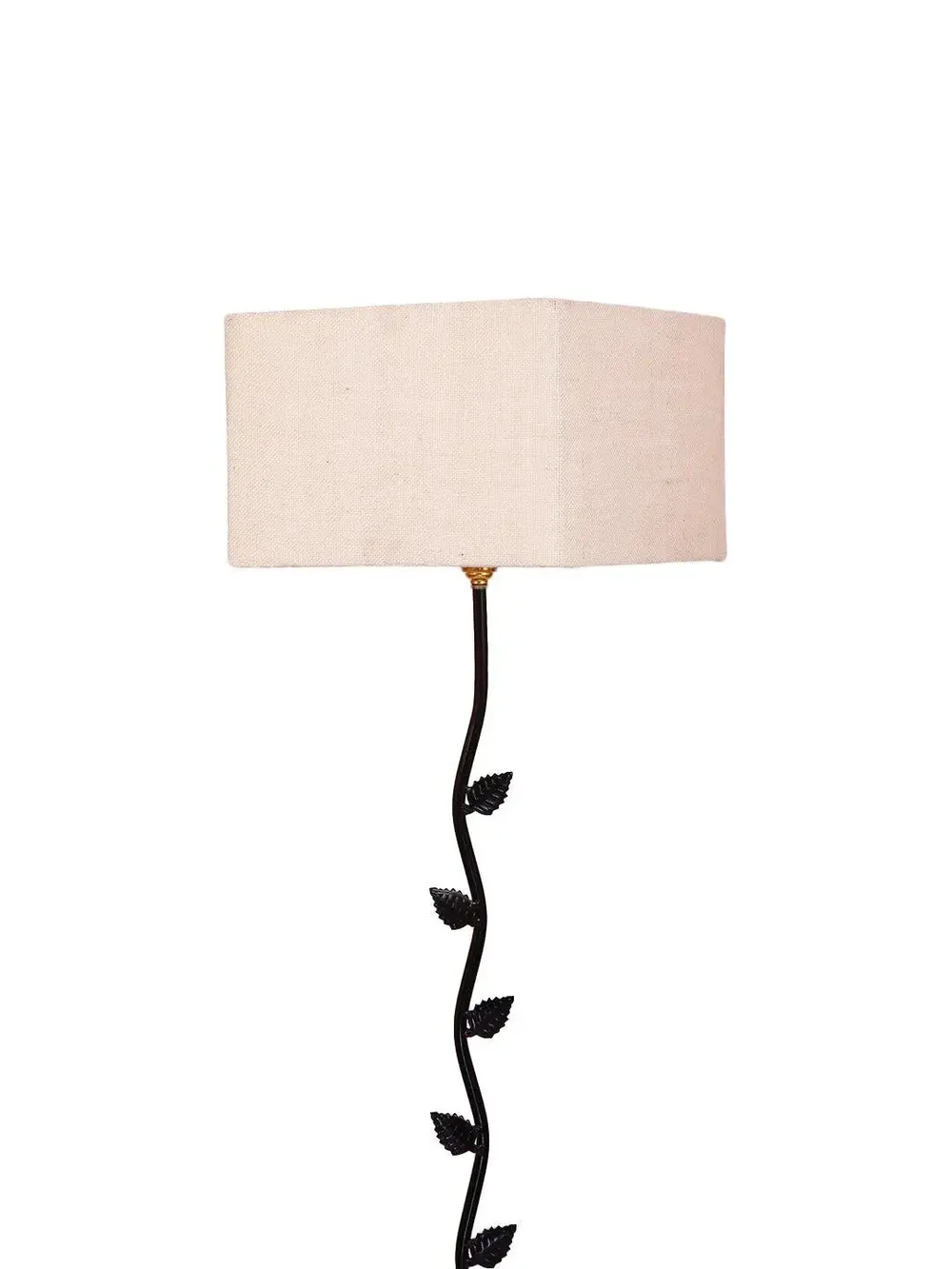 Leaf Floor Lamp with Wood Square Base & Jute Shade Blue