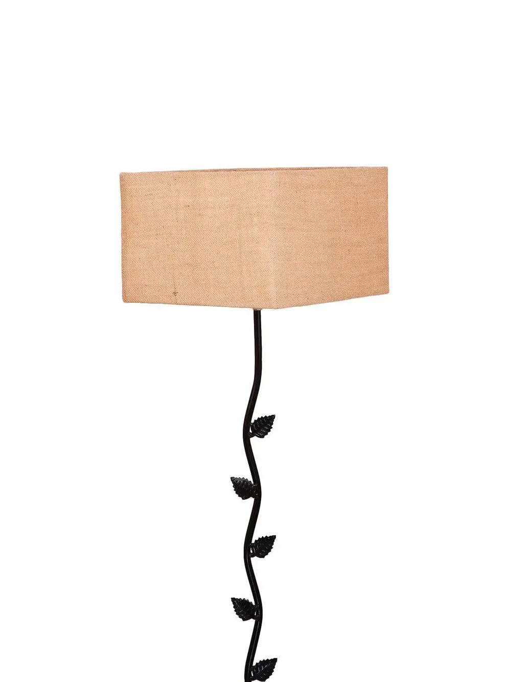 Leaf Floor Lamp with Wood Square Base & Jute Shade Blue