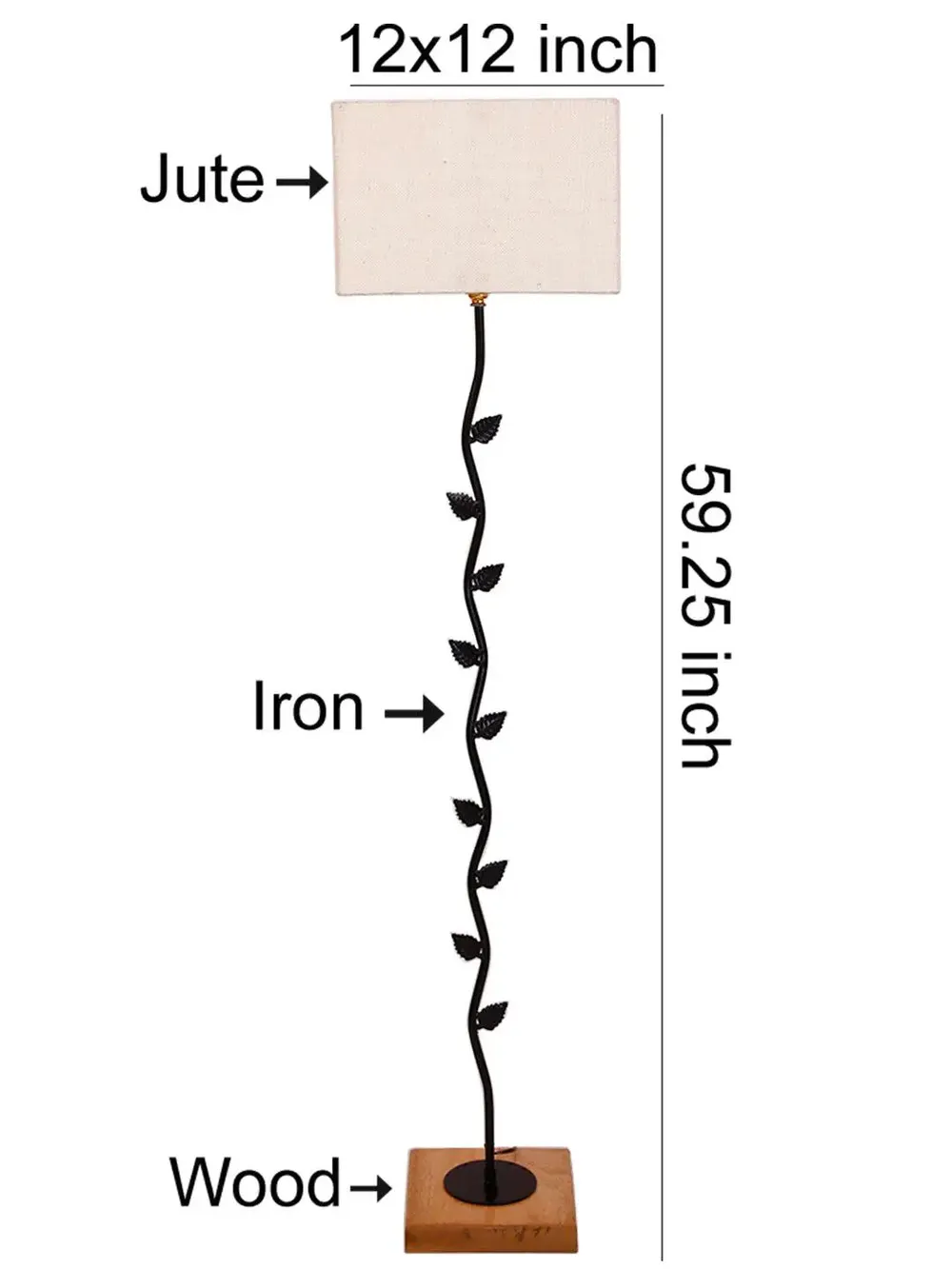 Leaf Floor Lamp with Wood Square Base & Jute Shade Blue