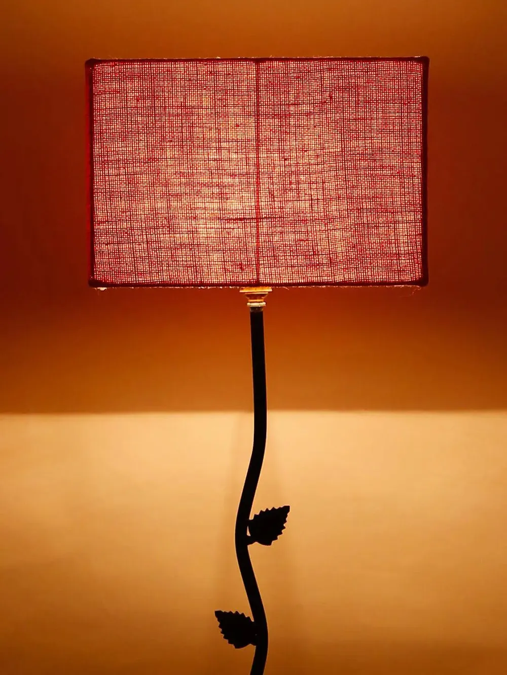 Leaf Floor Lamp with Wood Square Base & Jute Shade Blue
