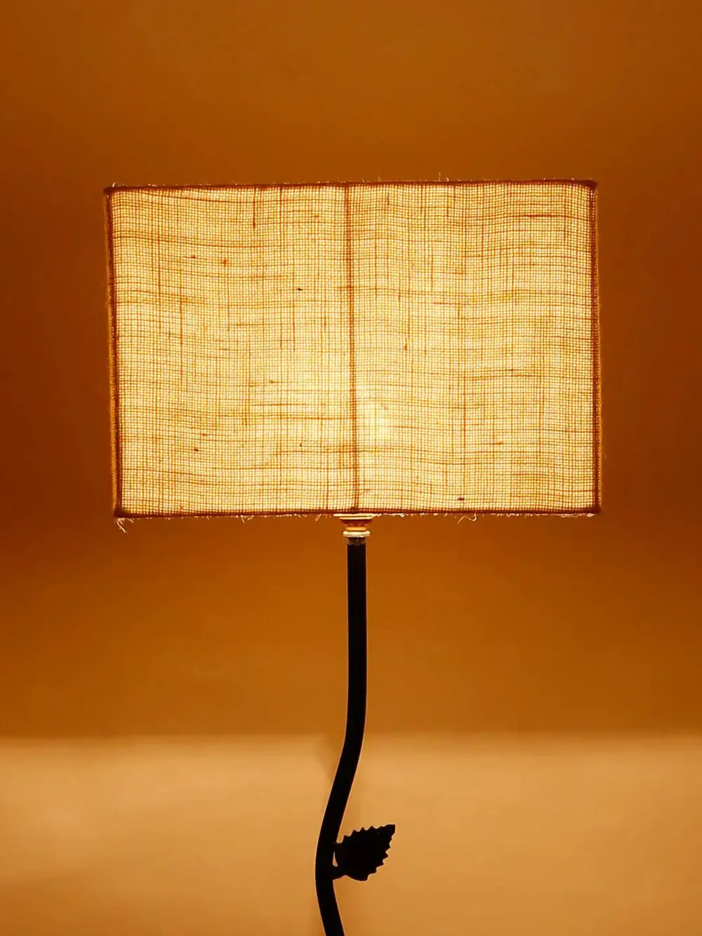 Leaf Floor Lamp with Wood Square Base & Jute Shade Blue