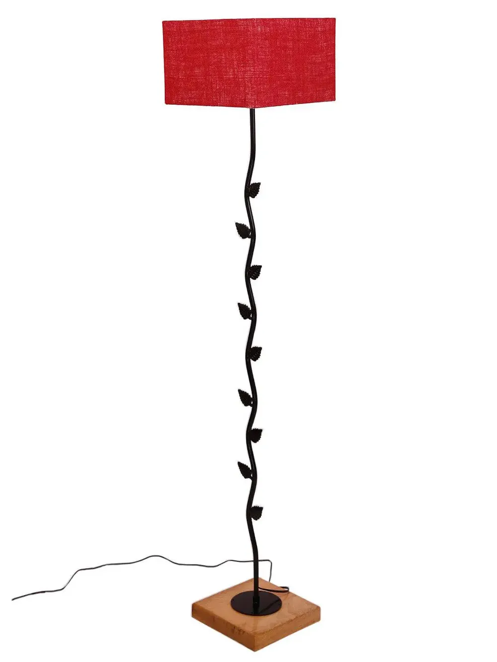 Leaf Floor Lamp with Wood Square Base & Jute Shade Blue