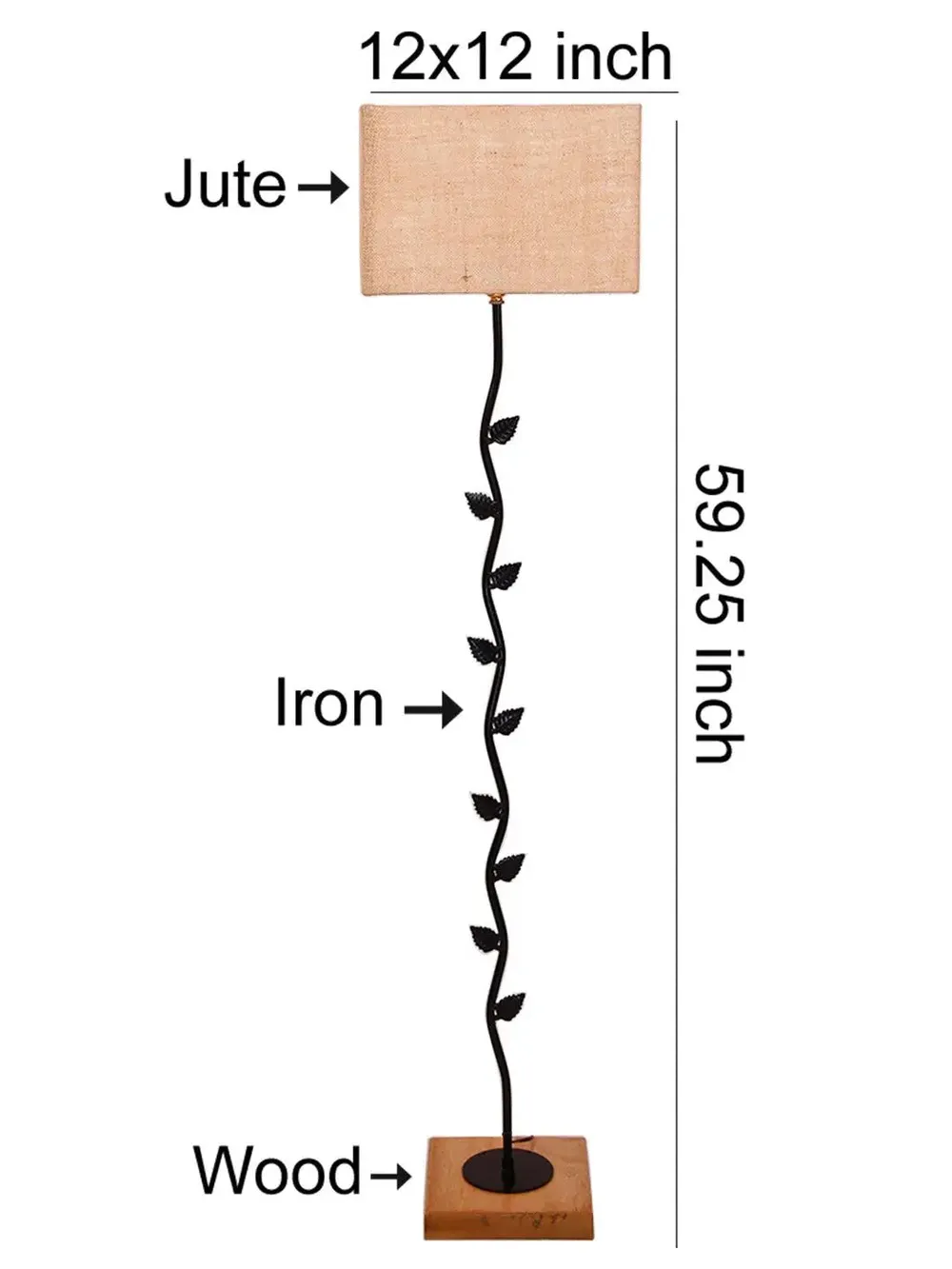 Leaf Floor Lamp with Wood Square Base & Jute Shade Blue