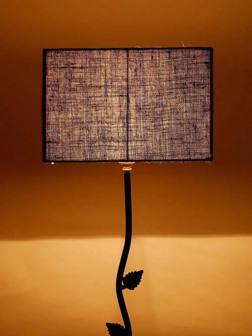 Leaf Floor Lamp with Wood Square Base & Jute Shade Blue