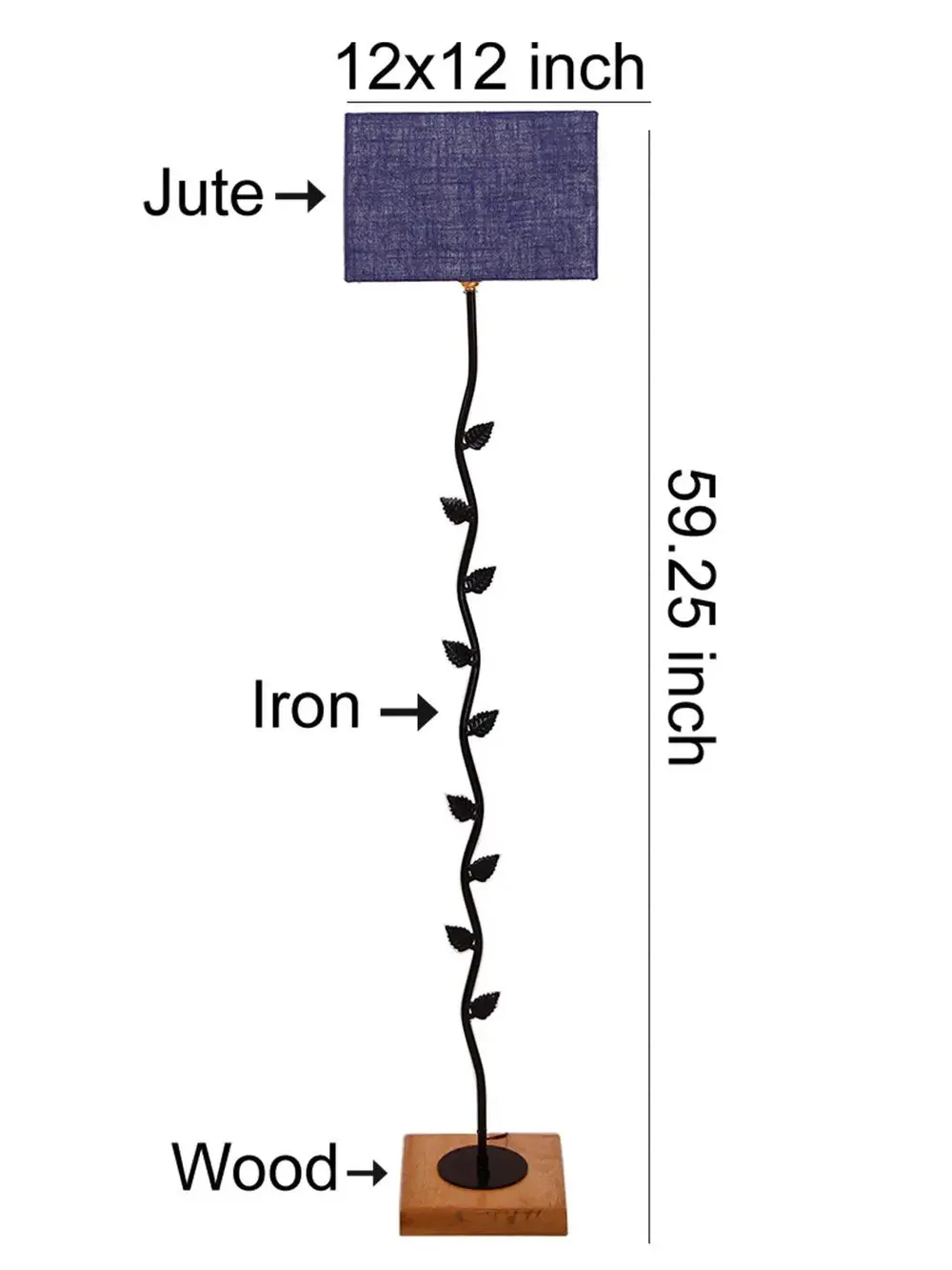 Leaf Floor Lamp with Wood Square Base & Jute Shade Blue